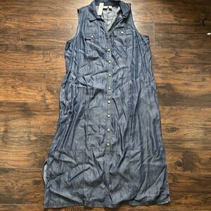 NWT Chicos 4 (XXL) Shirt Dress Chambray Denim Button Front Collared Midi Lyocell